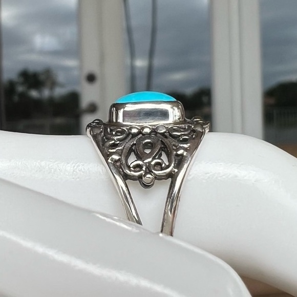 Arizona Sleeping Beauty Turquoise Scrolled Sterling Silver Split Band Ring Sz 8 - Picture 8 of 12